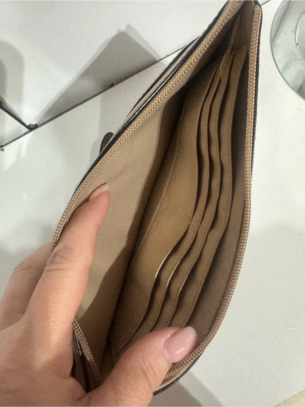 Coach Beige Saffiano Wristlet Clutch with Bow Trim